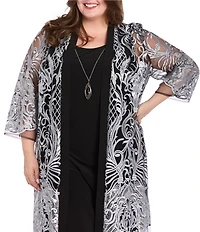 R & M Richards Plus Size 2 Piece Contrast Embroidered Duster Jacket Dress