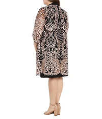 R & M Richards Plus Size 2 Piece Contrast Embroidered Duster Jacket Dress