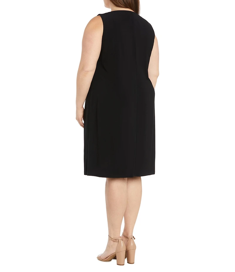 R & M Richards Plus Size 2 Piece Contrast Embroidered Duster Jacket Dress