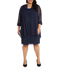 R & M Richards Plus Size 2 Piece Fly Away 3/4 Sleeve Jacket Dress