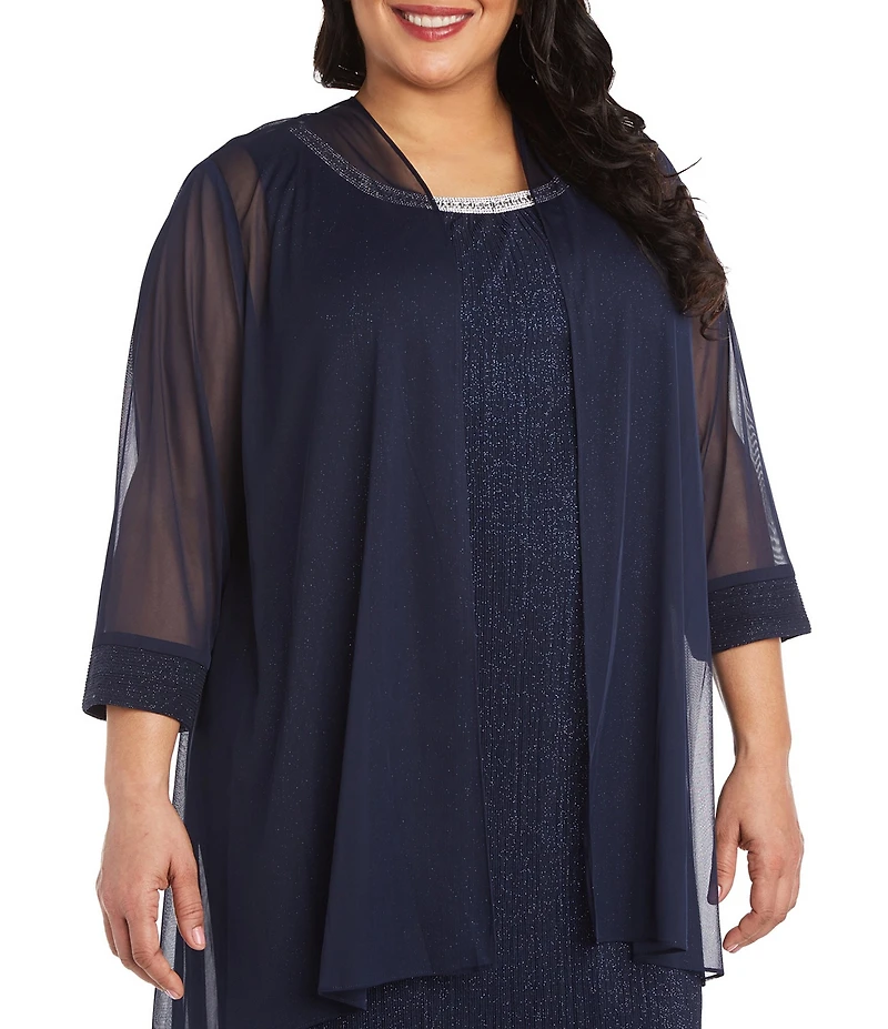 R & M Richards Plus Size 2 Piece Fly Away 3/4 Sleeve Jacket Dress