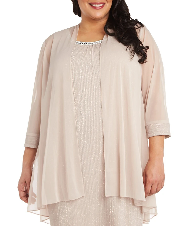 R & M Richards Plus Size 2 Piece Fly Away 3/4 Sleeve Jacket Dress