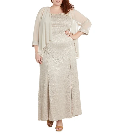 R & M Richards Plus Size 2 Piece Glitter Lace Jacket Dress