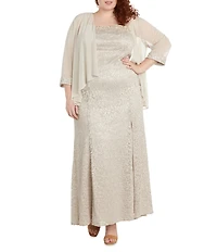 R & M Richards Plus Size 2 Piece Glitter Lace Jacket Dress