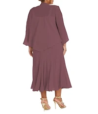 R & M Richards Plus Size 2 Piece Long Beaded Detail Chiffon Jacket Midi Dress