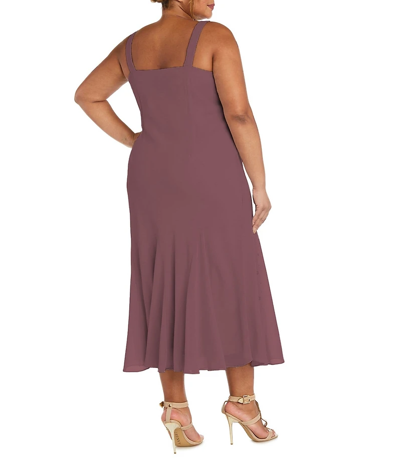 R & M Richards Plus Size 2 Piece Long Beaded Detail Chiffon Jacket Midi Dress