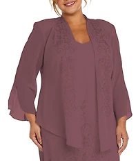 R & M Richards Plus Size 2 Piece Long Beaded Detail Chiffon Jacket Midi Dress