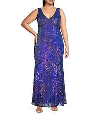 R & M Richards Plus Size 2 Tone Rainbow Sequin Sheath Dress