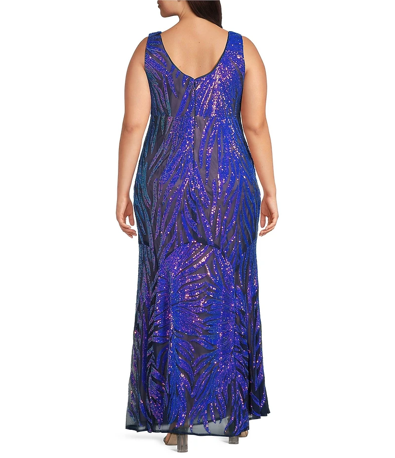 R & M Richards Plus Size 2 Tone Rainbow Sequin Sheath Dress