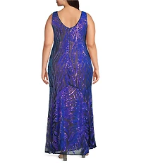 R & M Richards Plus Size 2 Tone Rainbow Sequin Sheath Dress