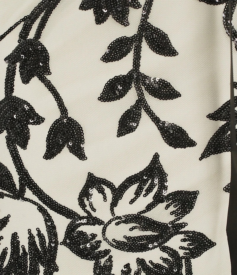 R & M Richards Plus Size 2 Tone Trelliss Floral Embroidered Sequin Scoop Neck 3/4 Sleeve Gown