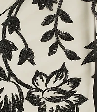 R & M Richards Plus Size 2 Tone Trelliss Floral Embroidered Sequin Scoop Neck 3/4 Sleeve Gown