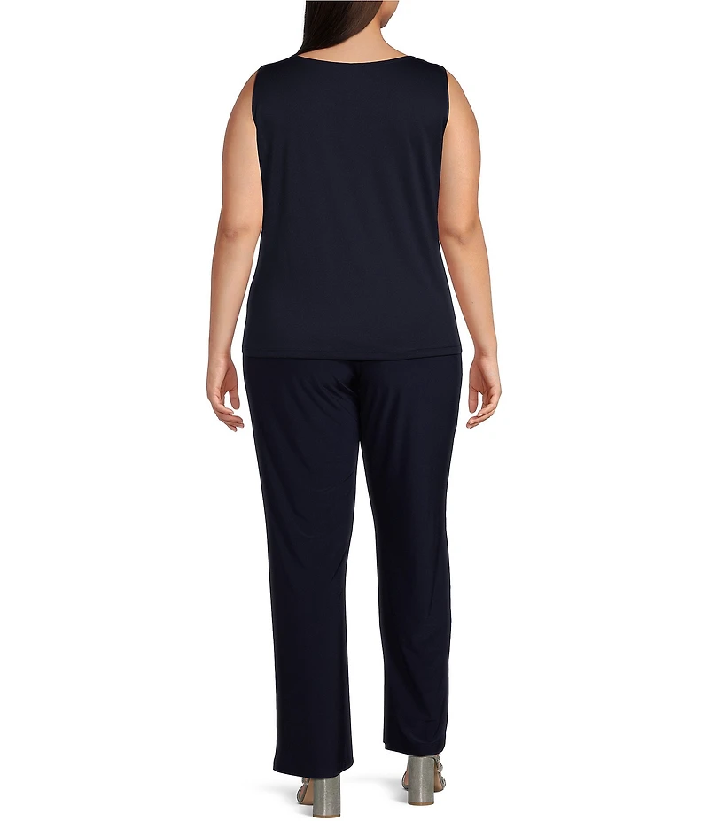 R & M Richards Plus Size 3/4 Bell Sleeve Crew Neck Embroidered Sequin Lace 3-Piece Pant Set