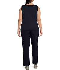 R & M Richards Plus Size 3/4 Bell Sleeve Crew Neck Embroidered Sequin Lace 3-Piece Pant Set