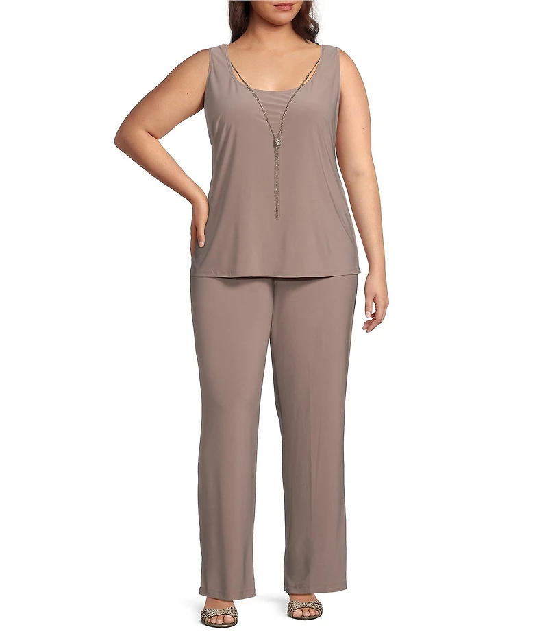 R & M Richards Plus Size 3/4 Sleeve Crew Neck Embroidered Sequin 3-Piece Pant Set