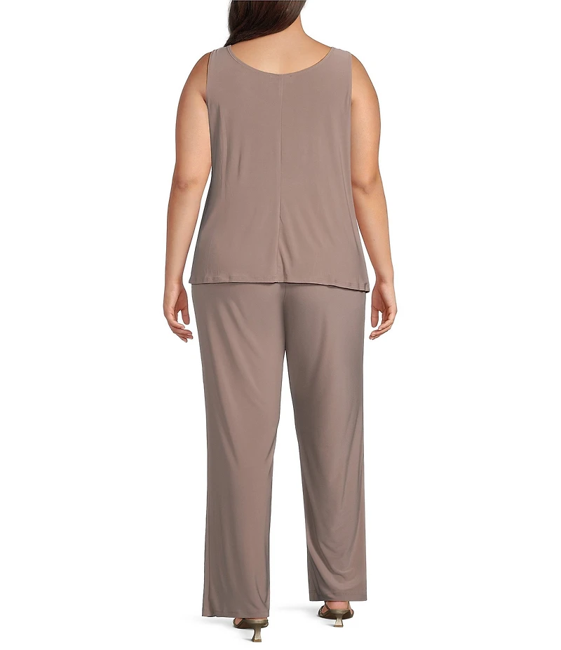R & M Richards Plus Size 3/4 Sleeve Crew Neck Embroidered Sequin 3-Piece Pant Set
