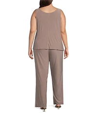 R & M Richards Plus Size 3/4 Sleeve Crew Neck Embroidered Sequin 3-Piece Pant Set