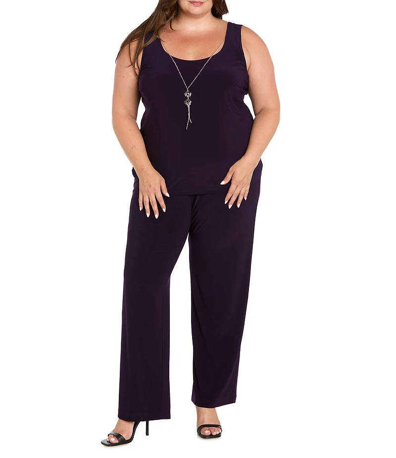 R & M Richards Plus Size 3/4 Sleeve Crew Neck Embroidered Soutache 3-Piece Pant Set