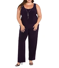 R & M Richards Plus Size 3/4 Sleeve Crew Neck Embroidered Soutache 3-Piece Pant Set