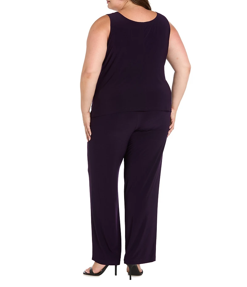 R & M Richards Plus Size 3/4 Sleeve Crew Neck Embroidered Soutache 3-Piece Pant Set