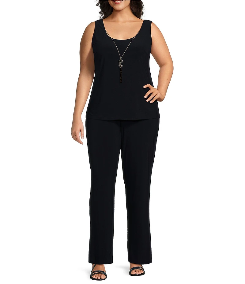 R & M Richards Plus Size 3/4 Sleeve Crew Neck Embroidered Soutache 3-Piece Pant Set