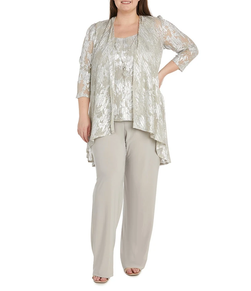 R & M Richards Plus Size 3/4 Sleeve Round Neck 3-Piece Pant Set