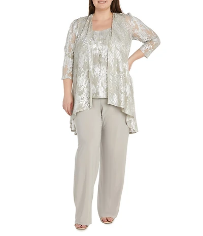 R & M Richards Plus Size 3/4 Sleeve Round Neck 3-Piece Pant Set