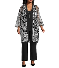 R & M Richards Plus Size 3/4 Sleeve Scoop Neck Embellished Sequin Jacket 3-Piece Pant Set