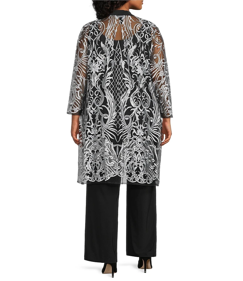 R & M Richards Plus Size 3/4 Sleeve Scoop Neck Embellished Sequin Jacket 3-Piece Pant Set