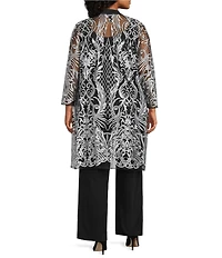 R & M Richards Plus Size 3/4 Sleeve Scoop Neck Embellished Sequin Jacket 3-Piece Pant Set