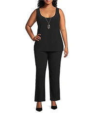 R & M Richards Plus Size 3/4 Sleeve Scoop Neck Embellished Sequin Jacket 3-Piece Pant Set