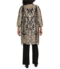 R & M Richards Plus Size 3/4 Sleeve Scoop Neck Embellished Sequin Jacket 3-Piece Pant Set