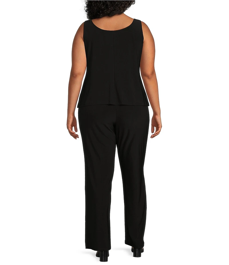 R & M Richards Plus Size 3/4 Sleeve Scoop Neck Embellished Sequin Jacket 3-Piece Pant Set