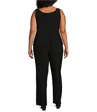 R & M Richards Plus Size 3/4 Sleeve Scoop Neck Embellished Sequin Jacket 3-Piece Pant Set