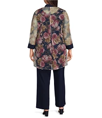 R & M Richards Plus Size 3/4 Sleeve Sweetheart Neck Embellished Sequin Jacket 3-Piece Pant Set