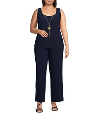 R & M Richards Plus Size 3/4 Sleeve Sweetheart Neck Embellished Sequin Jacket 3-Piece Pant Set