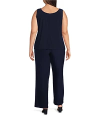 R & M Richards Plus Size 3/4 Sleeve Sweetheart Neck Embellished Sequin Jacket 3-Piece Pant Set