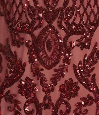 R & M Richards Plus Size Beaded Lace Sequin Mesh V-Neck Sleeveless Mermaid Gown