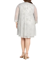 R & M Richards Plus Size Chiffon Ansel Foil Print Beaded Scoop Neck 3/4 Sleeve 2-Piece Jacket Dress