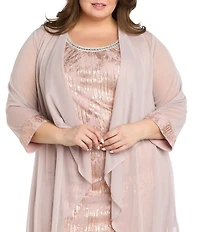 R & M Richards Plus Size Chiffon Ansel Foil Print Beaded Scoop Neck 3/4 Sleeve 2-Piece Jacket Dress