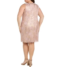R & M Richards Plus Size Chiffon Ansel Foil Print Beaded Scoop Neck 3/4 Sleeve 2-Piece Jacket Dress