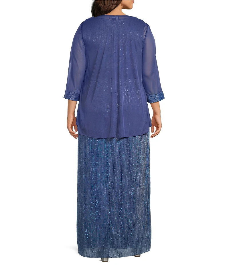 R & M Richards Plus Size Chiffon Metallic Pleat Crinkle 2-Piece Jacket Dress