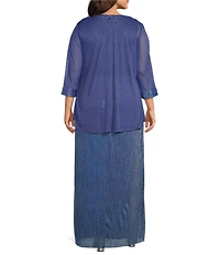 R & M Richards Plus Size Chiffon Metallic Pleat Crinkle 2-Piece Jacket Dress