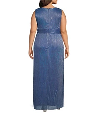 R & M Richards Plus Size Chiffon Metallic Pleat Crinkle 2-Piece Jacket Dress