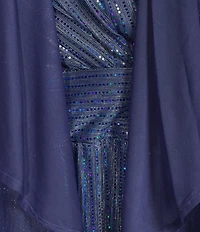R & M Richards Plus Size Chiffon Metallic Pleat Crinkle 2-Piece Jacket Dress