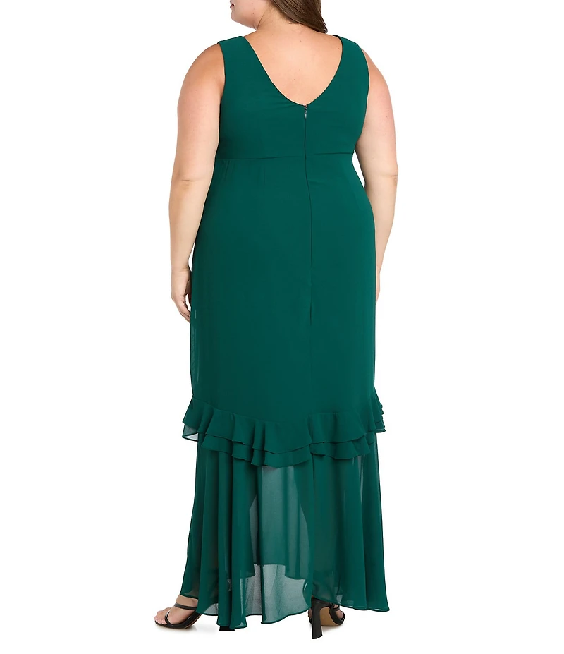 R & M Richards Plus Size Crepe Chiffon 2-Piece Short Sleeve Capelet Ruffle Gown