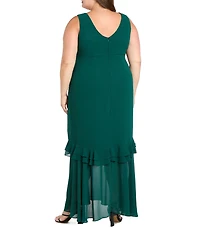 R & M Richards Plus Size Crepe Chiffon 2-Piece Short Sleeve Capelet Ruffle Gown