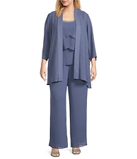 R & M Richards Plus Size Crepe Chiffon 3/4 Sleeve 3-Piece Pantsuit