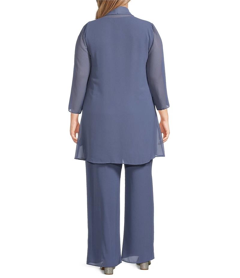 R & M Richards Plus Size Crepe Chiffon 3/4 Sleeve 3-Piece Pantsuit