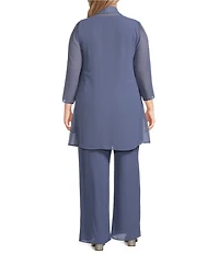 R & M Richards Plus Size Crepe Chiffon 3/4 Sleeve 3-Piece Pantsuit